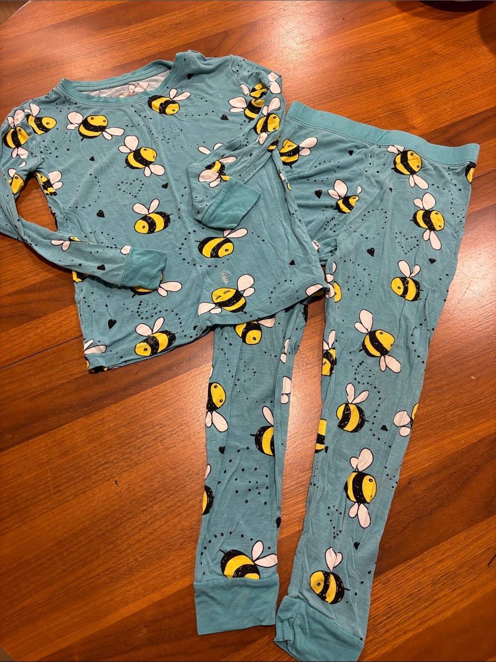 Little Sleepies Teal Bee-Print Pajama Set, size 4